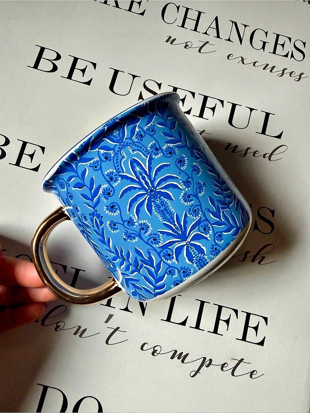 Lilly Pulitzer Blue Floral Gold Handle Coffee Mug Tropical Cup